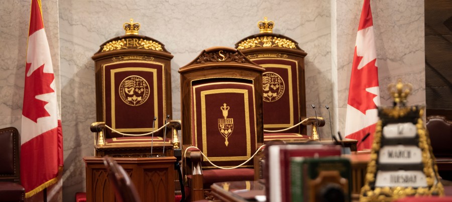 Image of the Thrones of Canada in the Temporary Senate Chamber